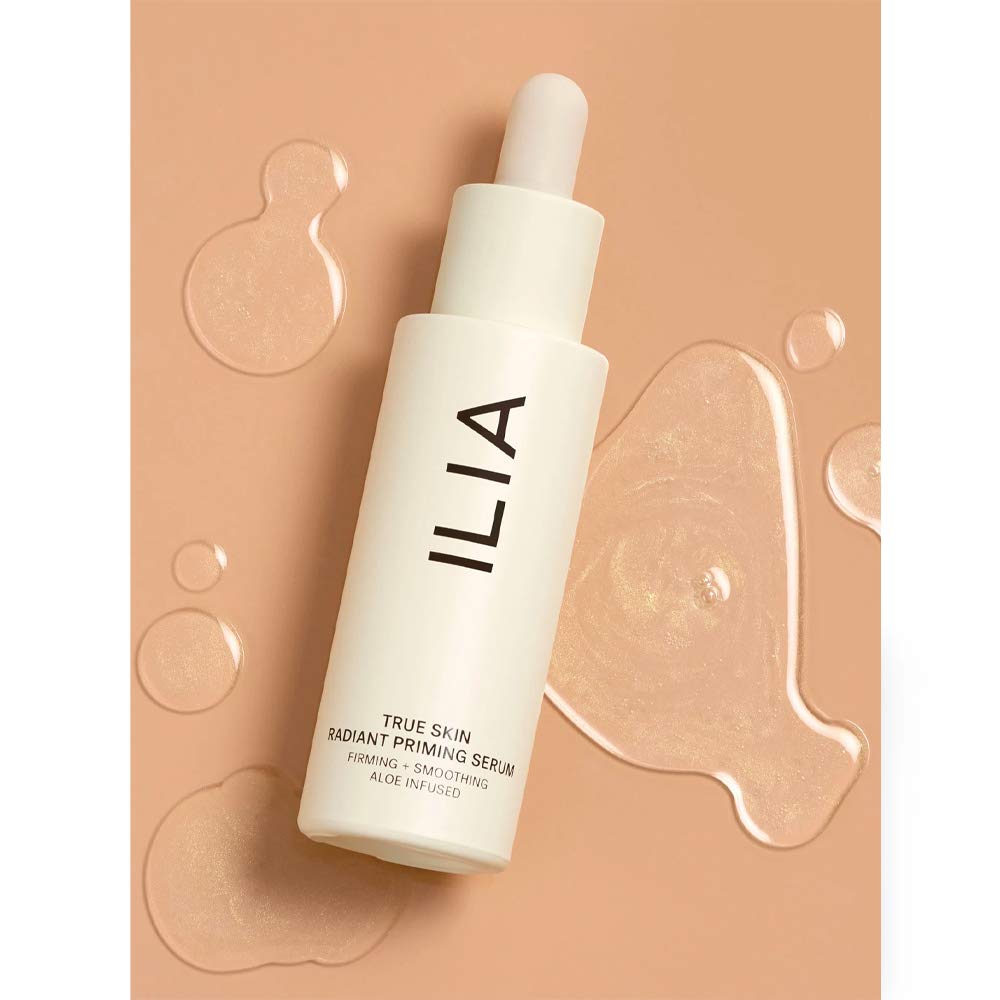 ILIA True Skin Radiant Priming Serum glow effect on skin for radiant makeup prep.