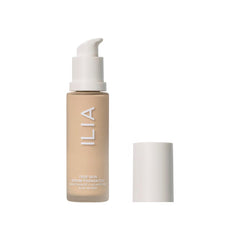 ILIA True Skin Serum Foundation bottle closeup highlights weightless finish for daily wear.