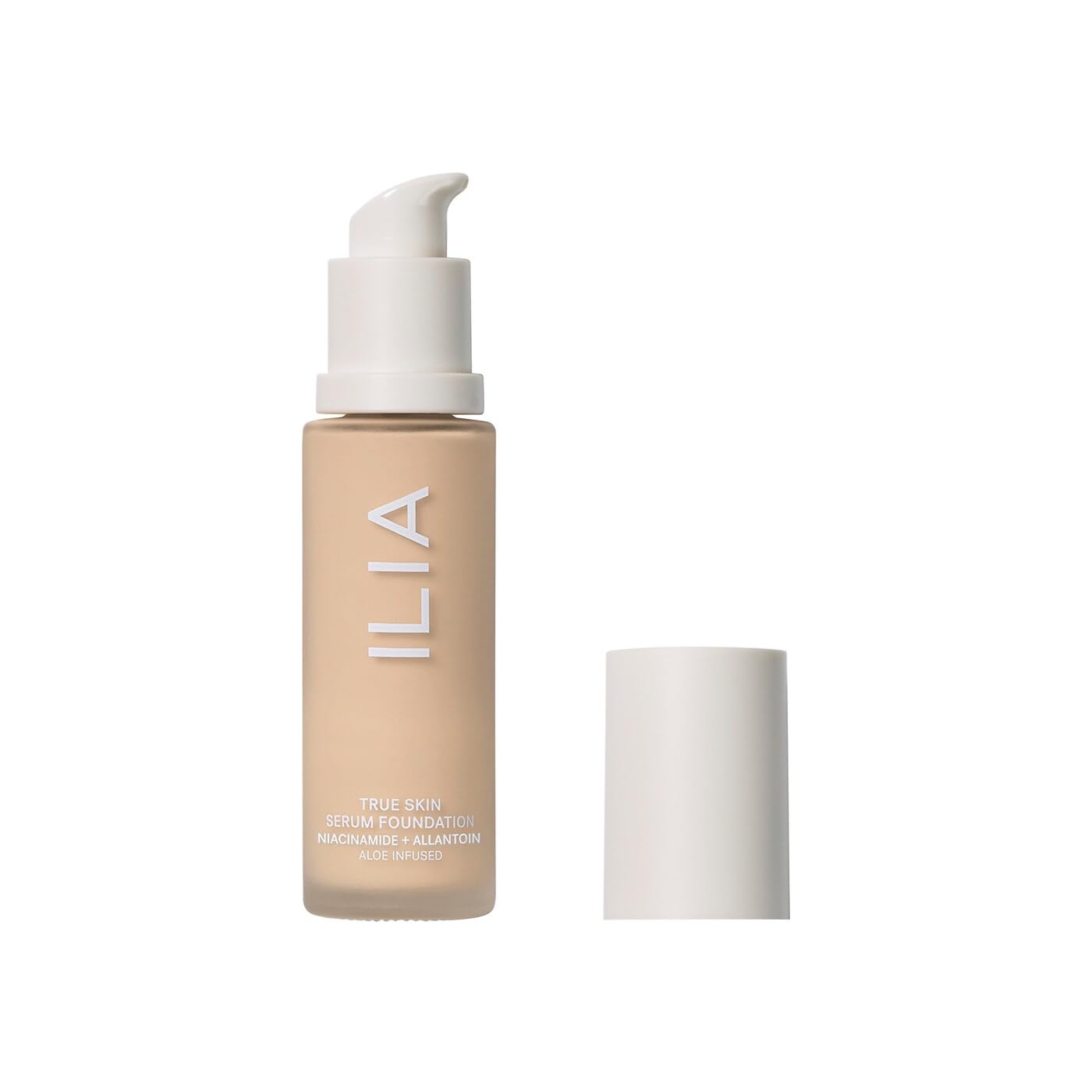 ILIA True Skin Serum Foundation bottle—weightless, buildable coverage for a natural finish.