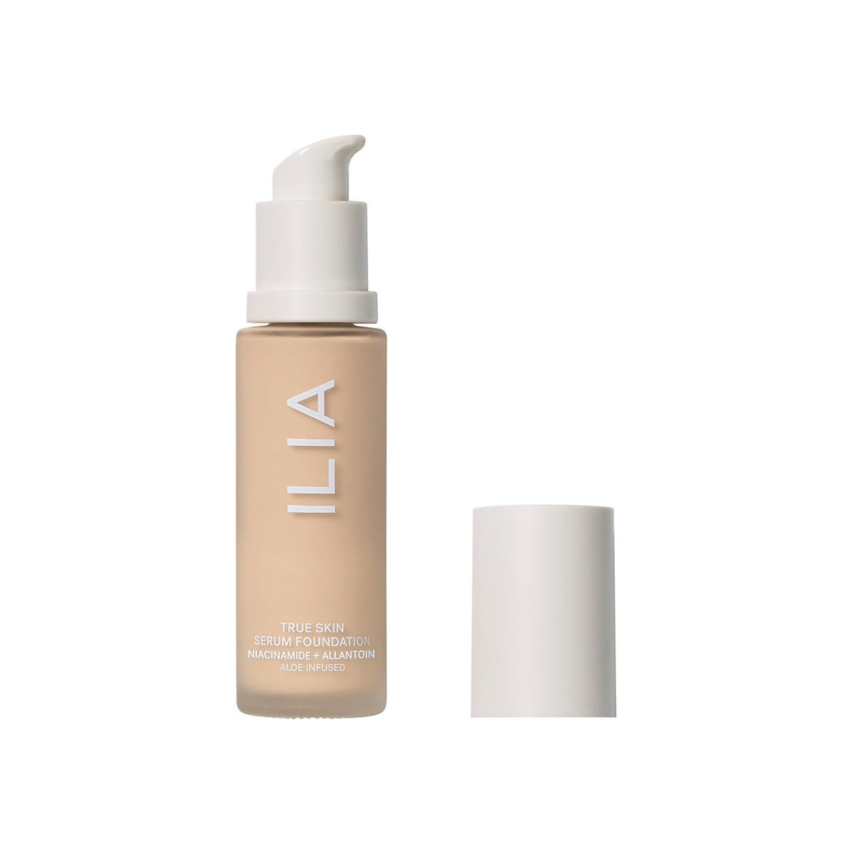 ILIA True Skin Serum Foundation bottle—weightless, buildable coverage for a natural finish.