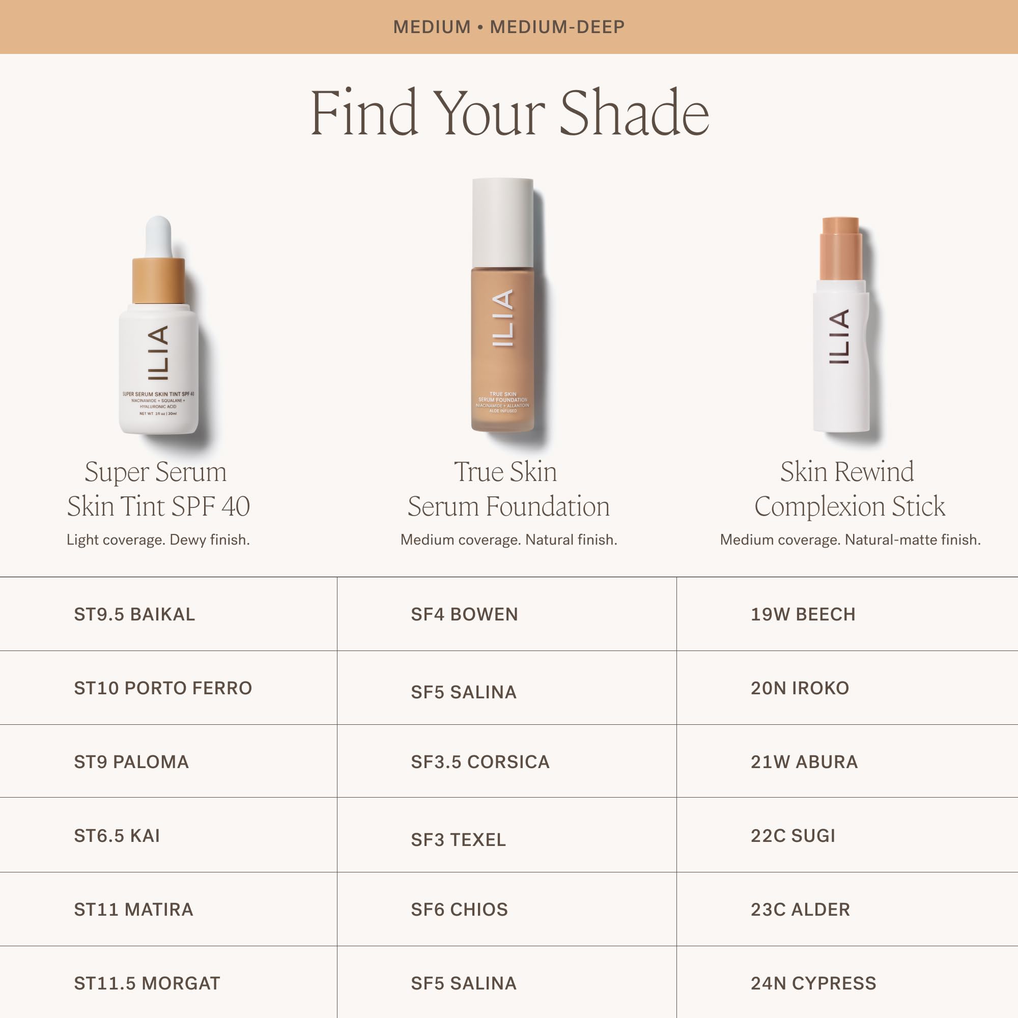ILIA True Skin recyclable glass bottle packaging image.