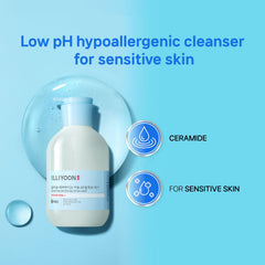 Illiyoon Ceramide Ato 6.0 wash closeup ingredients highlights fragrance-free hypoallergenic formula