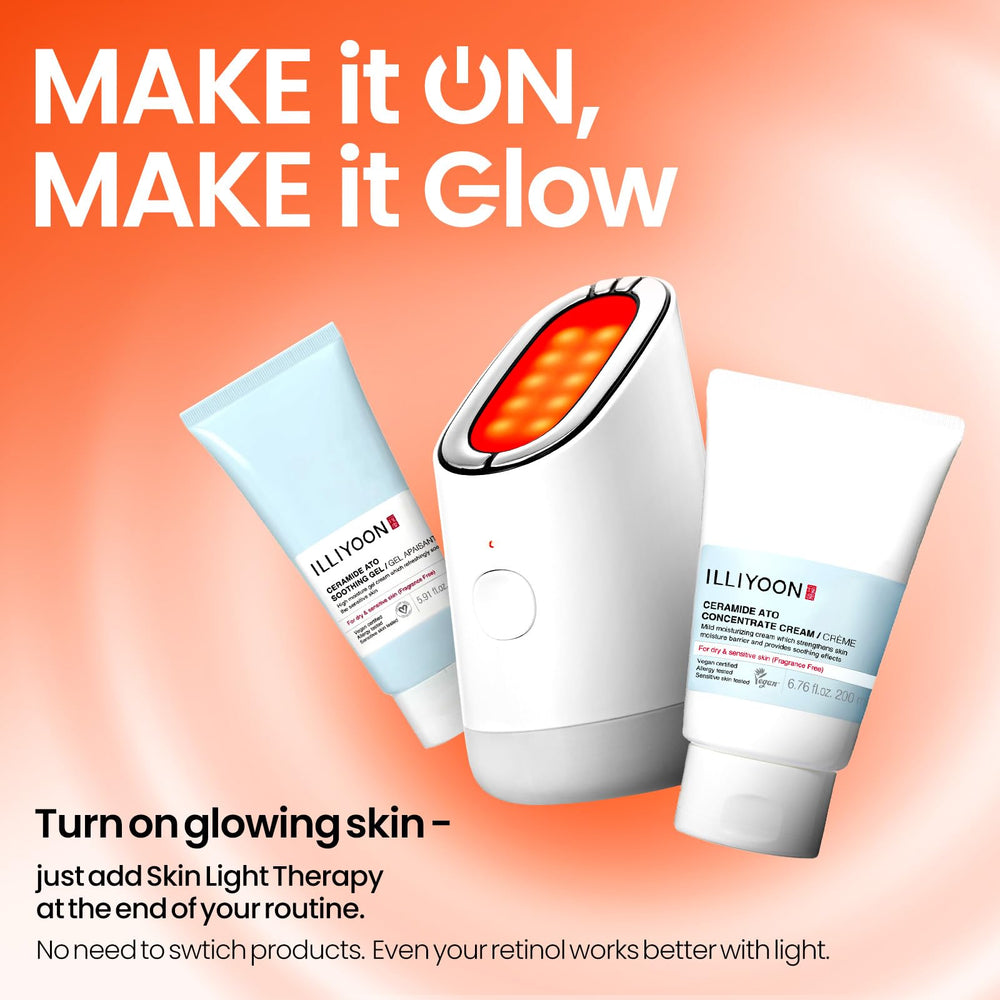 Illiyoon Ceramide Ato Concentrate Cream on bathroom shelf supports daily hydration routine.