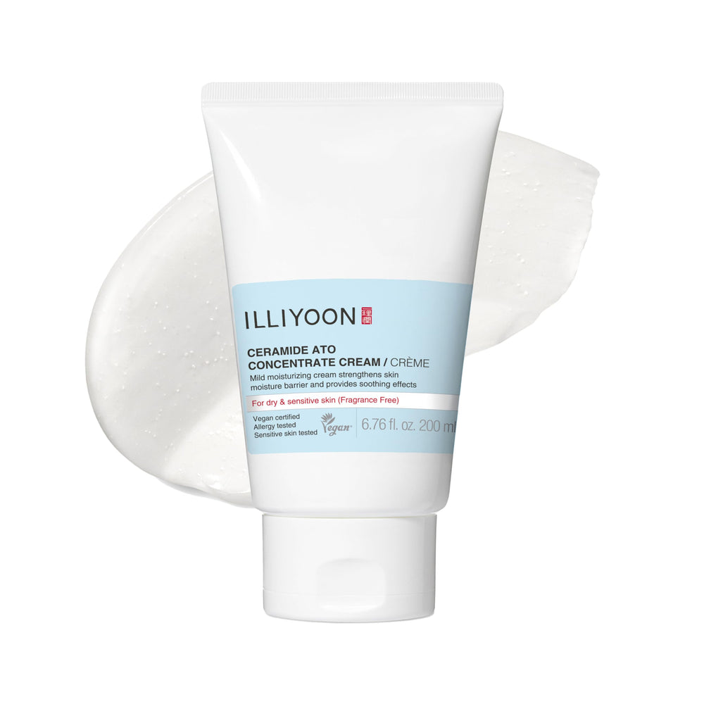 Illiyoon Ceramide Ato Concentrate Cream tub packaging signaling rich hydration for dry skin.