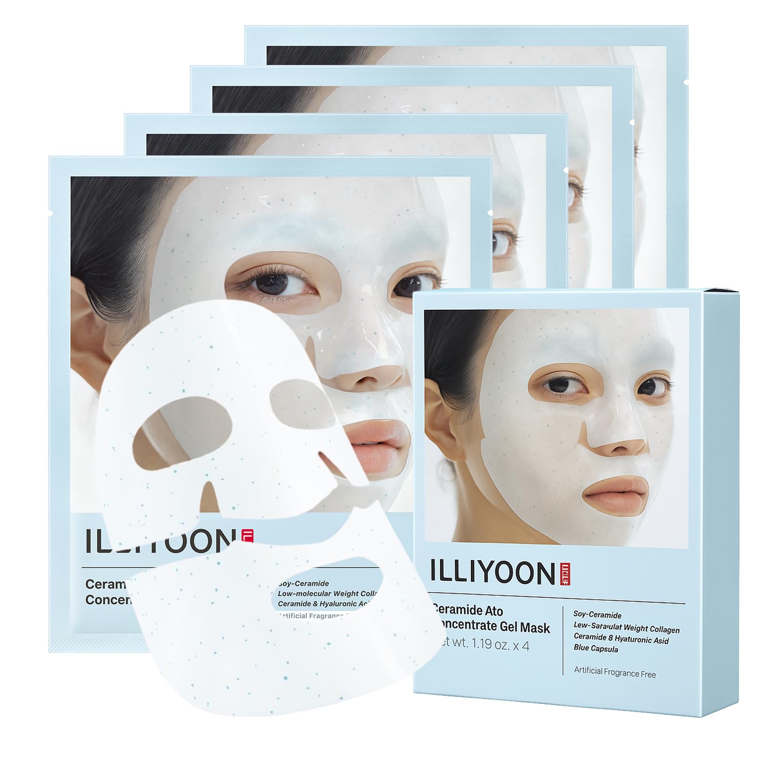 Illiyoon Ceramide Ato Concentrate Gel Mask packaging highlights barrier-strengthening hydration.