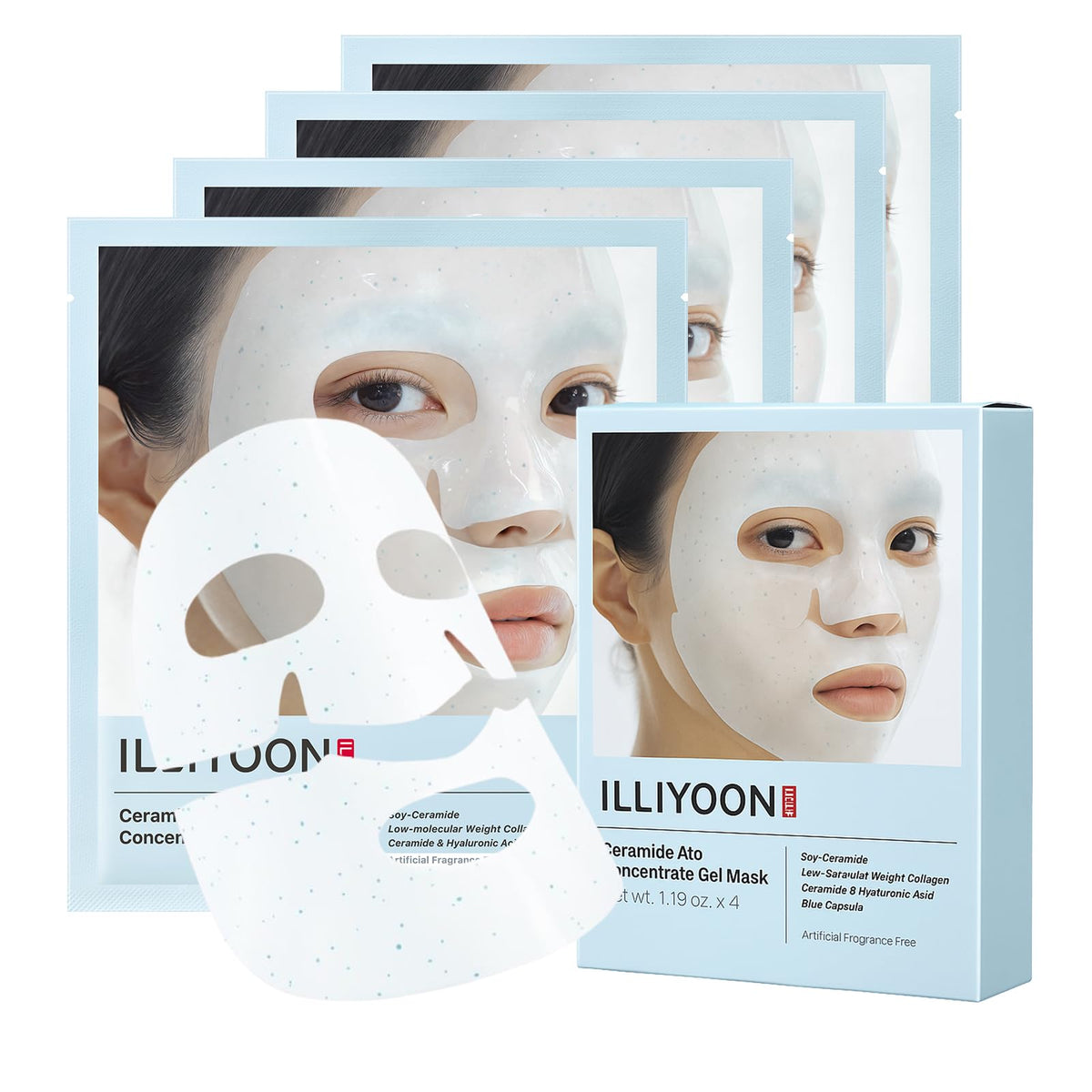 Illiyoon Ceramide Ato Concentrate Gel Mask packaging highlights barrier-strengthening hydration.