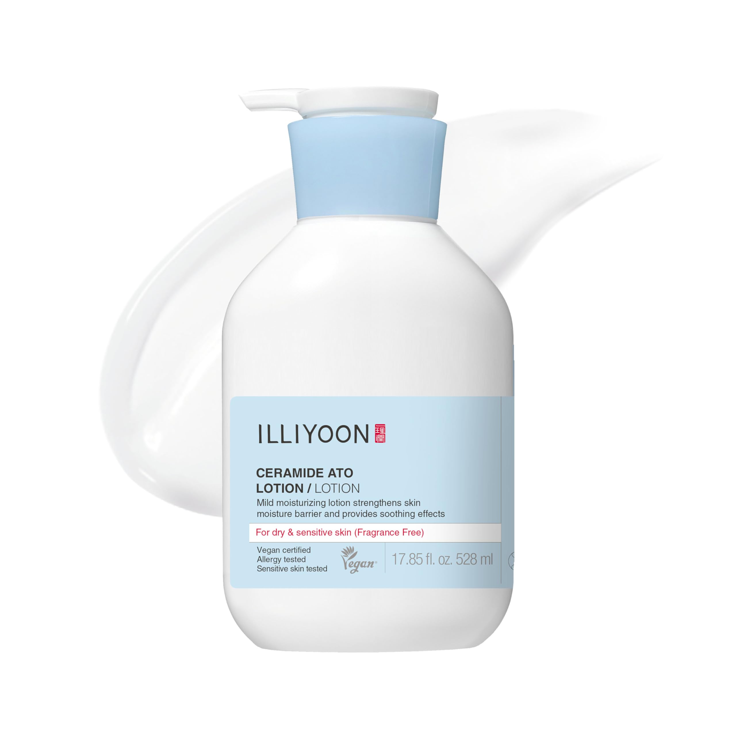 Illiyoon Ceramide Ato Lotion bottle closeup showing deep hydration for sensitive skin