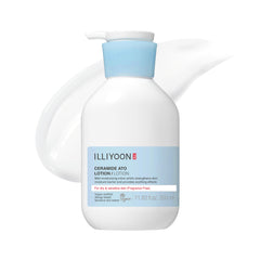 Illiyoon Ceramide Ato Lotion bottle close-up highlighting lightweight hydration for sensitive skin.