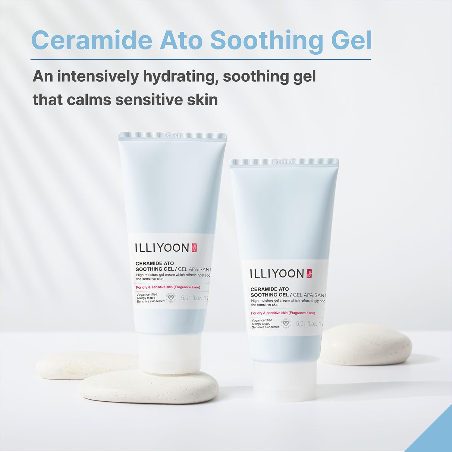 Illiyoon Ceramide Ato soothing gel being applied for gentle daily hydration.