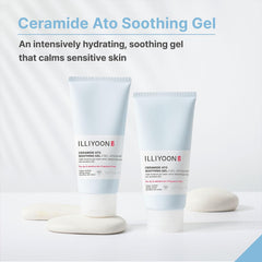 Illiyoon Ceramide Ato soothing gel being applied for gentle daily hydration.