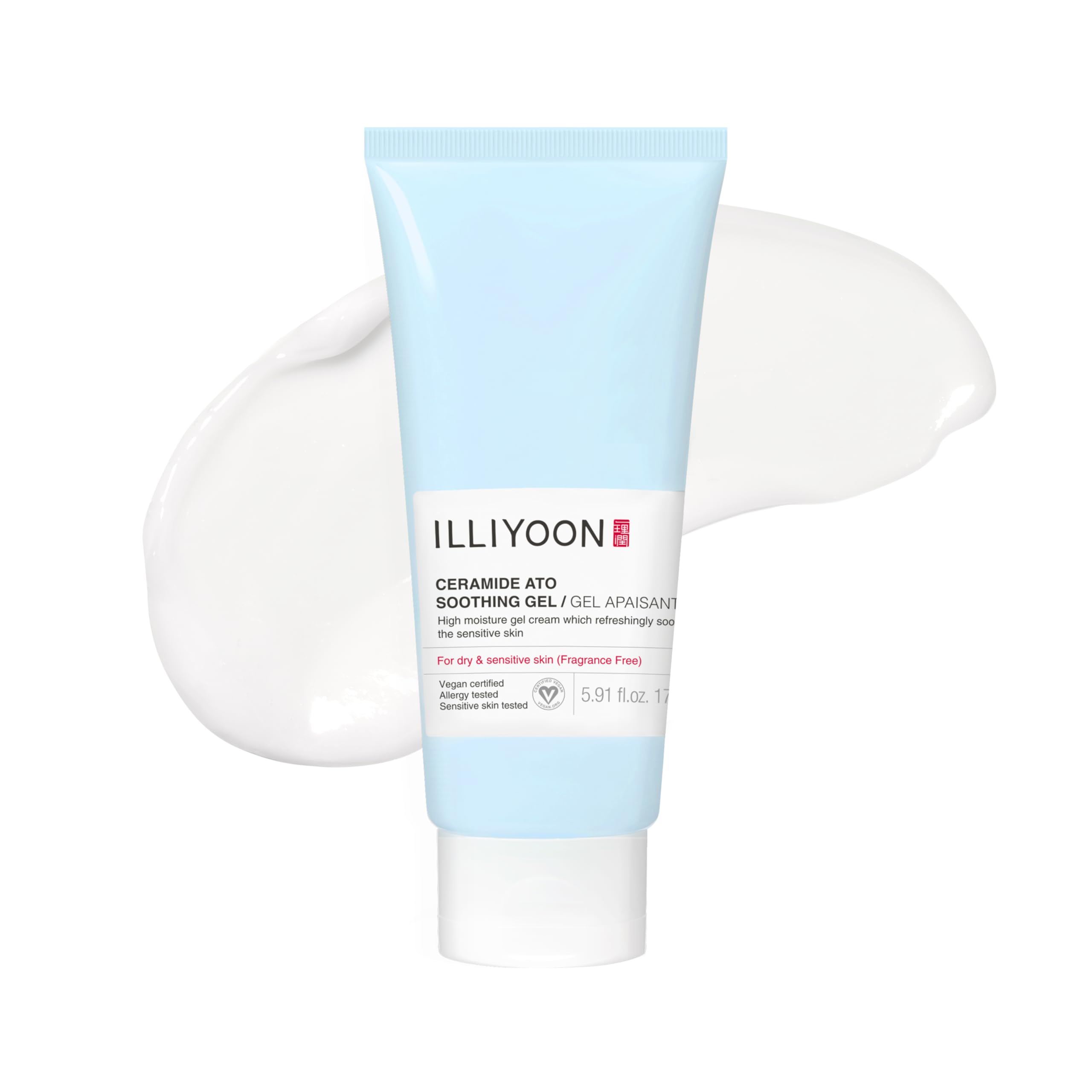 Illiyoon Ceramide Ato Soothing Gel bottle close-up highlighting vegan moisture.