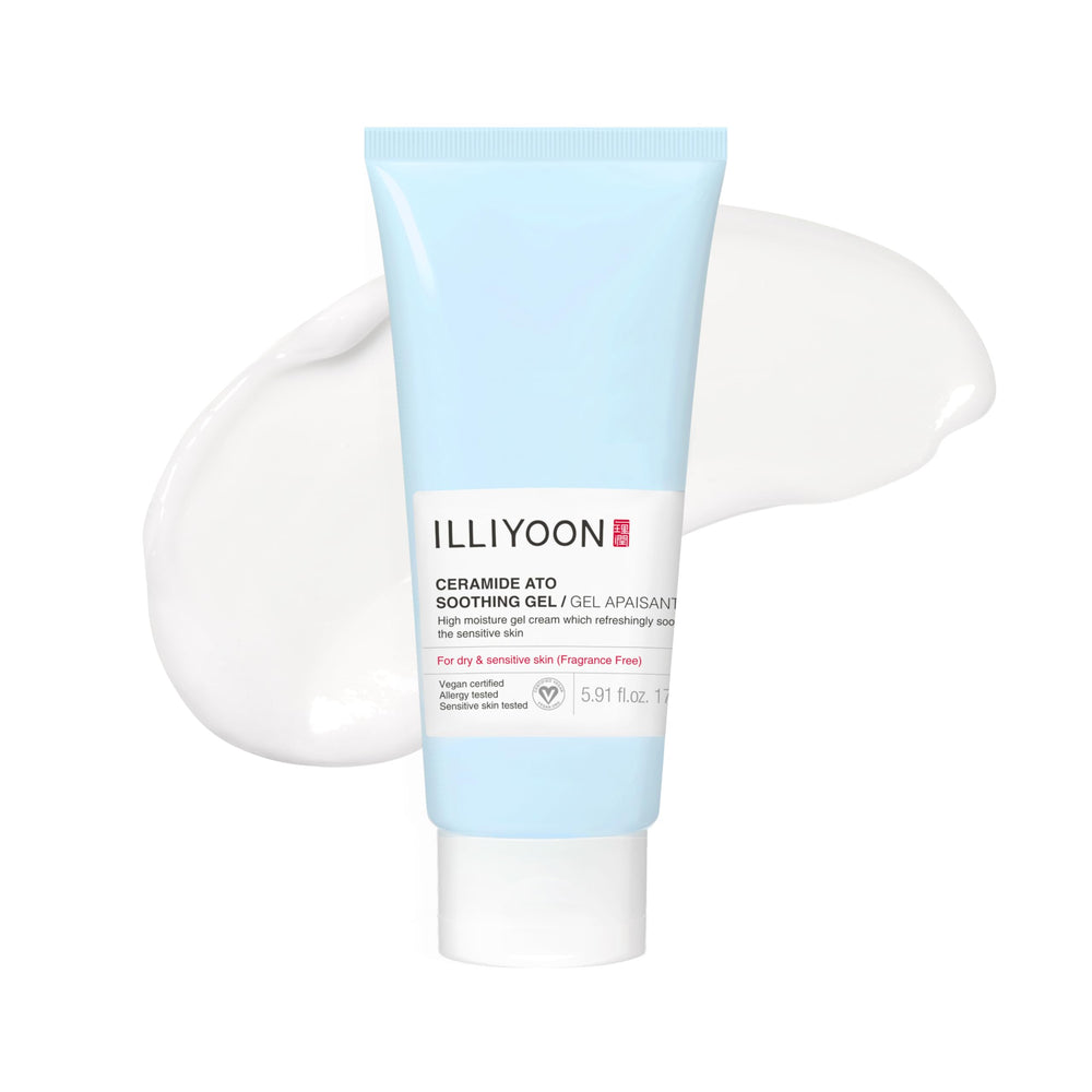 Illiyoon Ceramide Ato Soothing Gel bottle close-up highlighting vegan moisture.