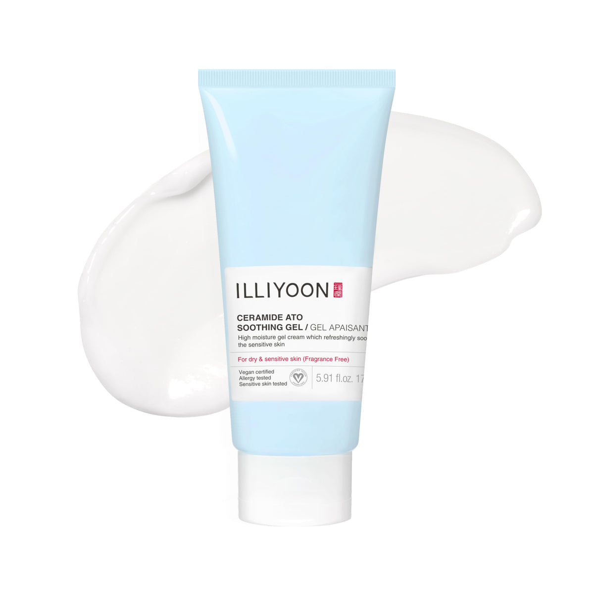 Illiyoon Ceramide Ato Soothing Gel bottle close-up highlighting vegan moisture.