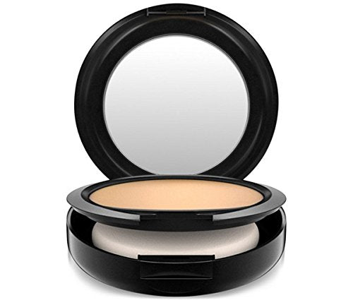 Illuminations MAC Studio Fix Powder Plus compact demonstrates one-step application for matte, long-wearing coverage.