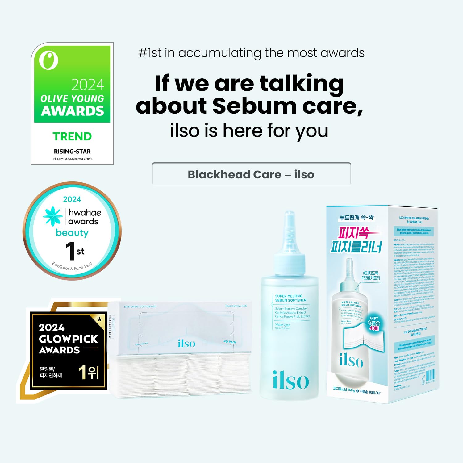 ilso Sebum Softener 40 Skin Wrap Cotton Pads for easy, even application.