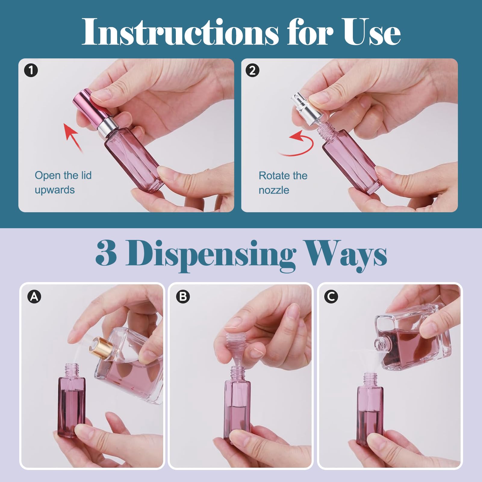 ILZAR easy-refill travel containers include funnel, dropper, and pump for mess-free refills.