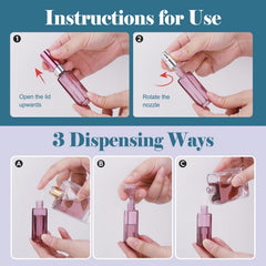 ILZAR easy-refill travel containers include funnel, dropper, and pump for mess-free refills.
