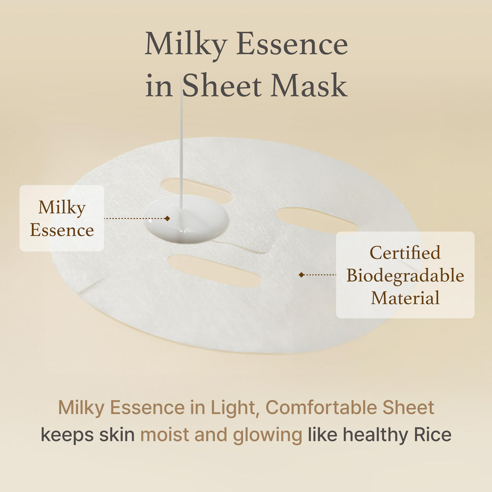 I'm from Rice Sheet Mask biodegradable material icon, emphasizing eco-friendly skincare.