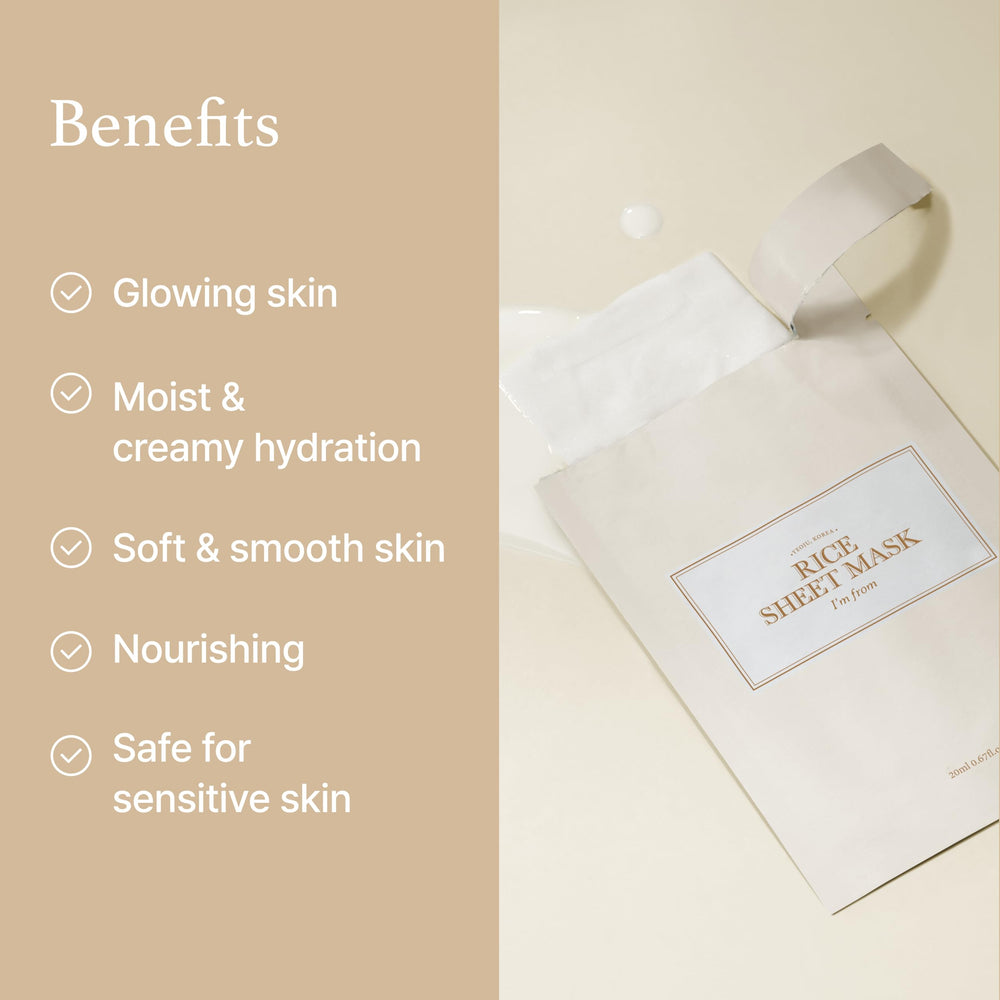 I'm from Rice Sheet Mask vegan certified label, appealing to clean beauty seekers.