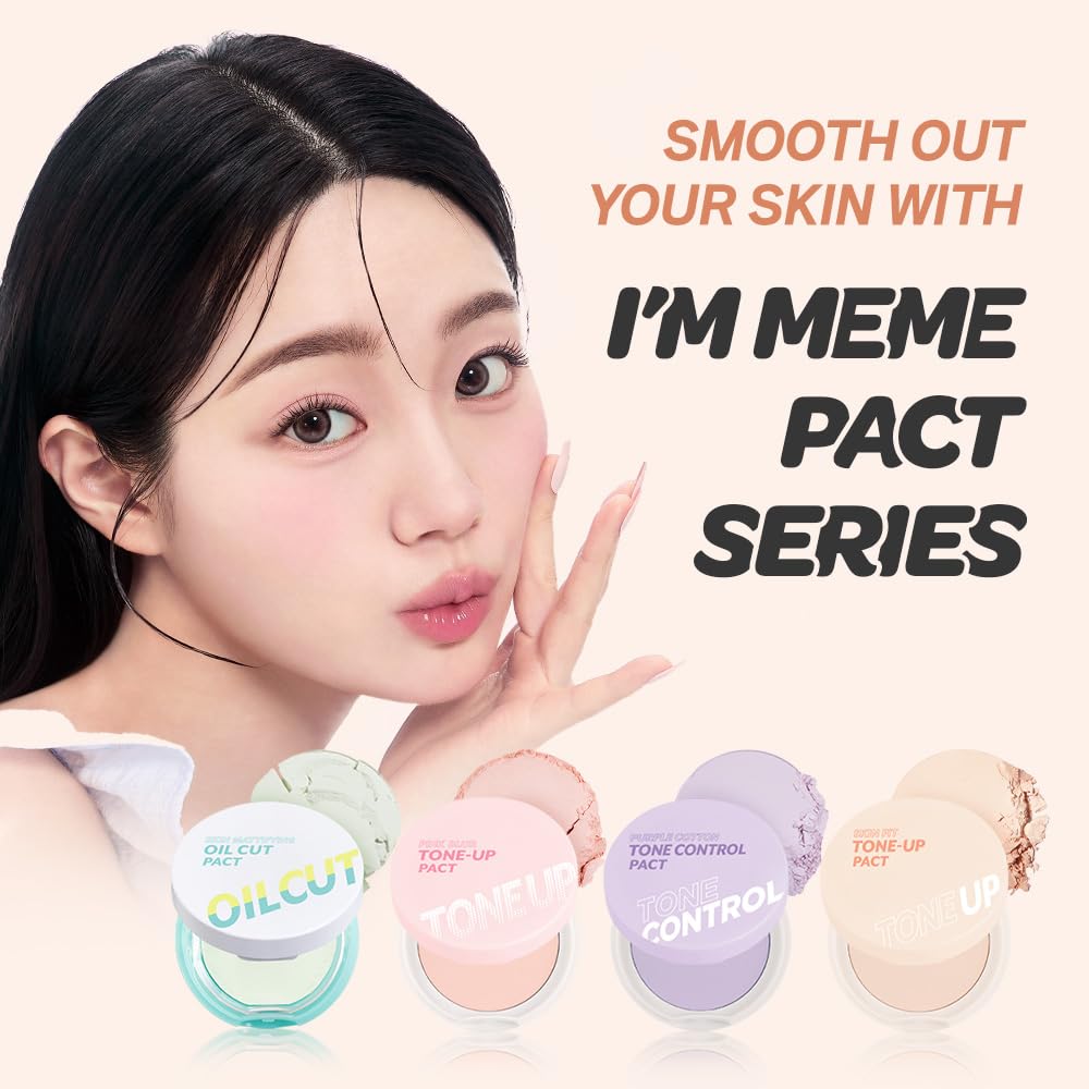 I'M MEME Compact pink-toned powder smooths and tones for a satin blur