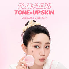 I'M MEME Compact translucent setting powder creates matte finish with a pink hue
