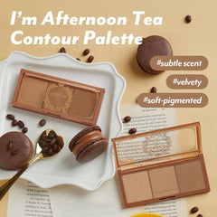 I’M MEME Contour Palette Frozen Choco swatch reveals cool-toned shades for sculpted cheeks.