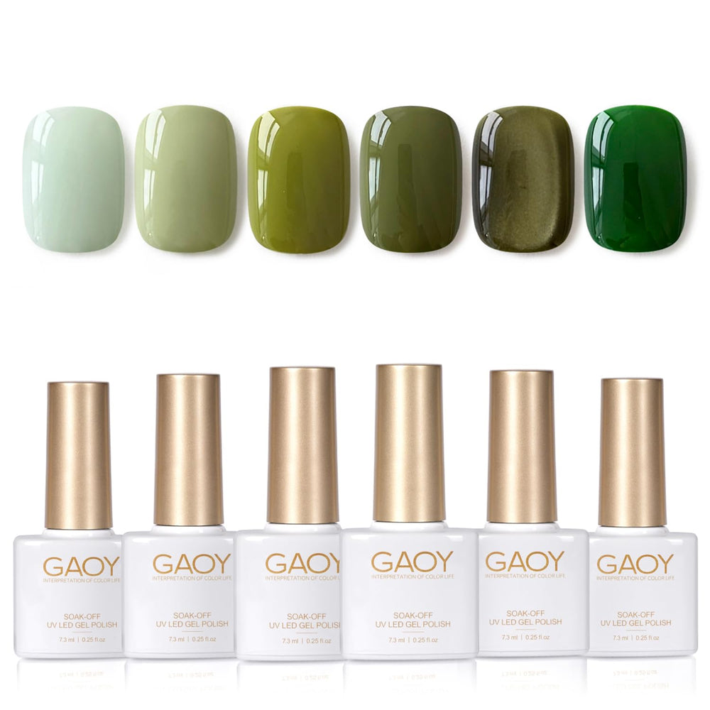 GAOY green gel nail polish set with six colors for at-home manicure and color variety