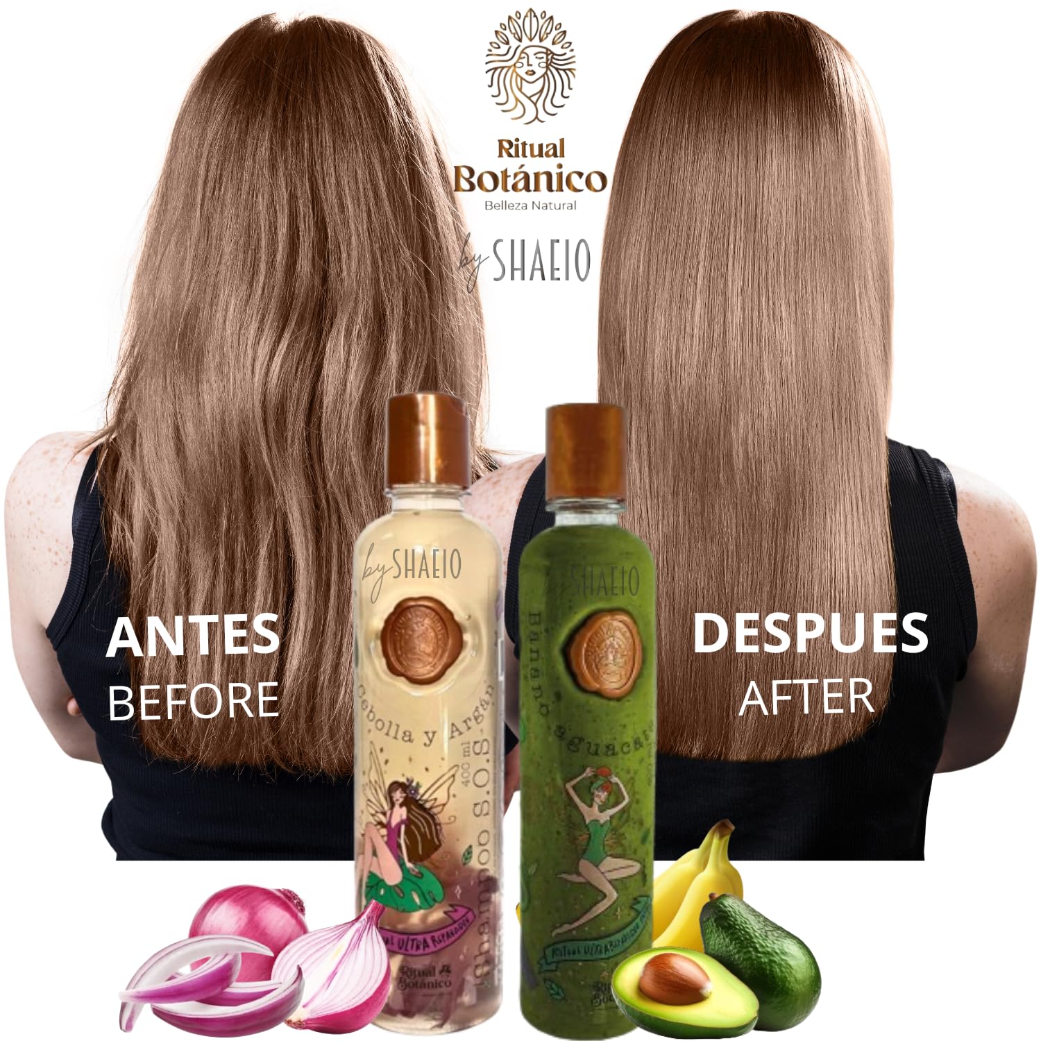 SHAEIO Ritual Botanico Kit – Ultrareparador y Acelerador de Crecimiento S.O.S. Shampoo de Cebolla y Argán + Plex