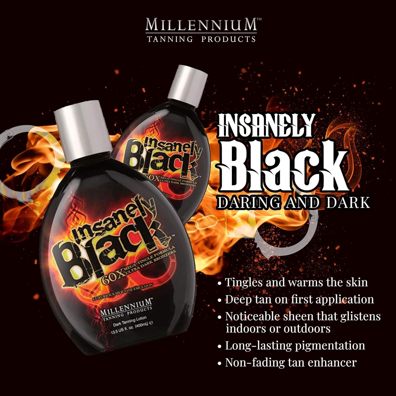 Millennium Tanning Insanely Black 60x Mega Tingle Dark Tanning Lotion – 13.5 oz