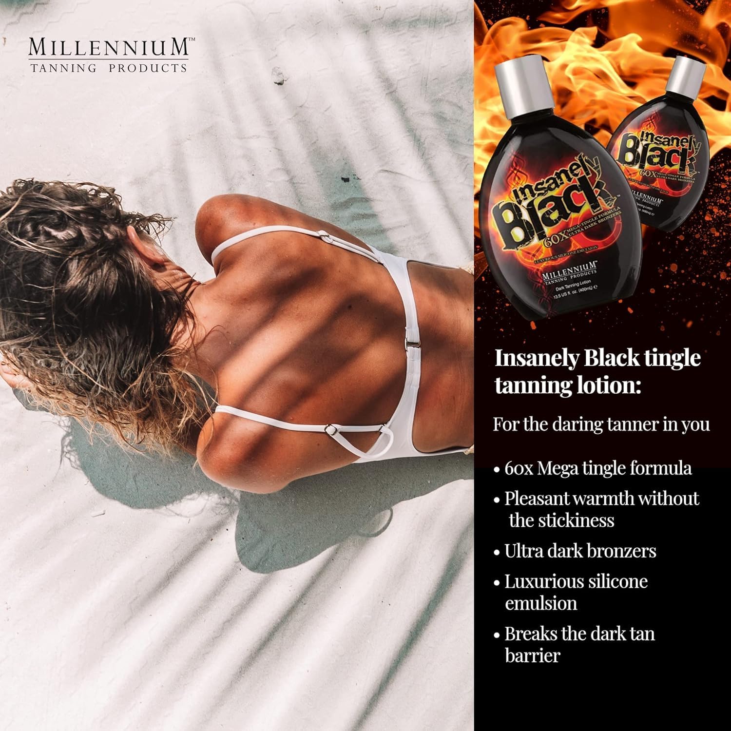 Millennium Tanning Insanely Black 60x Mega Tingle Dark Tanning Lotion – 13.5 oz