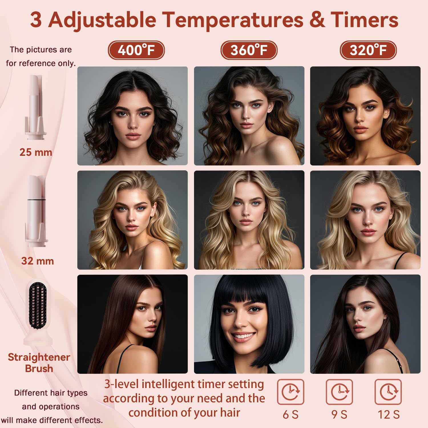 CHIKYO 3 in 1 Multifunctional Hot Tool, Automatic Curling Irons with 2 Ceramic Barrel(1", 1.25") & Hair Straightener Brush, Hair Curler & Straightening Comb with 3 Temp & Timer & Negative Ions