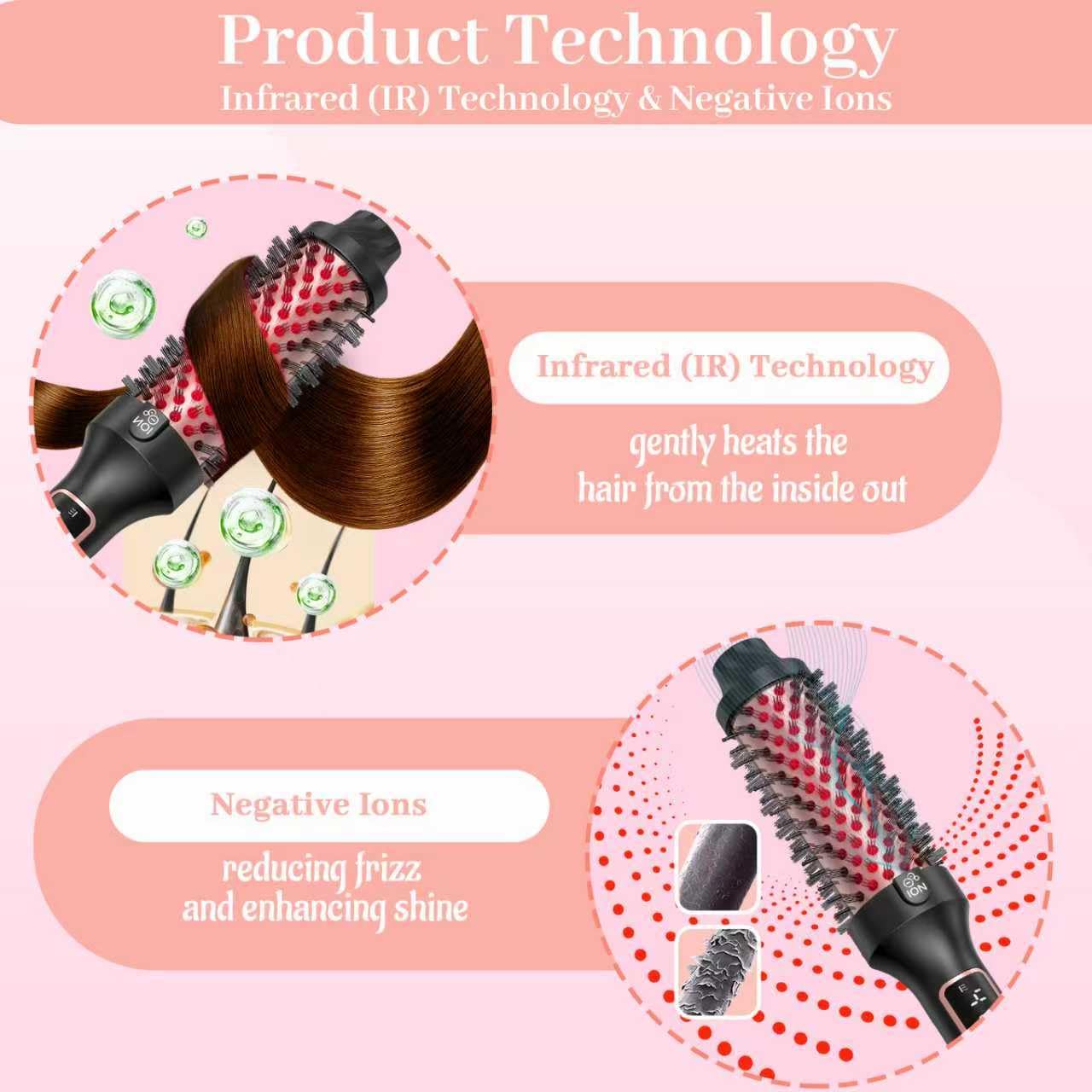 Lopeie Upgraded Infrared Bounce Brush – 5-Setting LED Heated Round Brush, 1.5