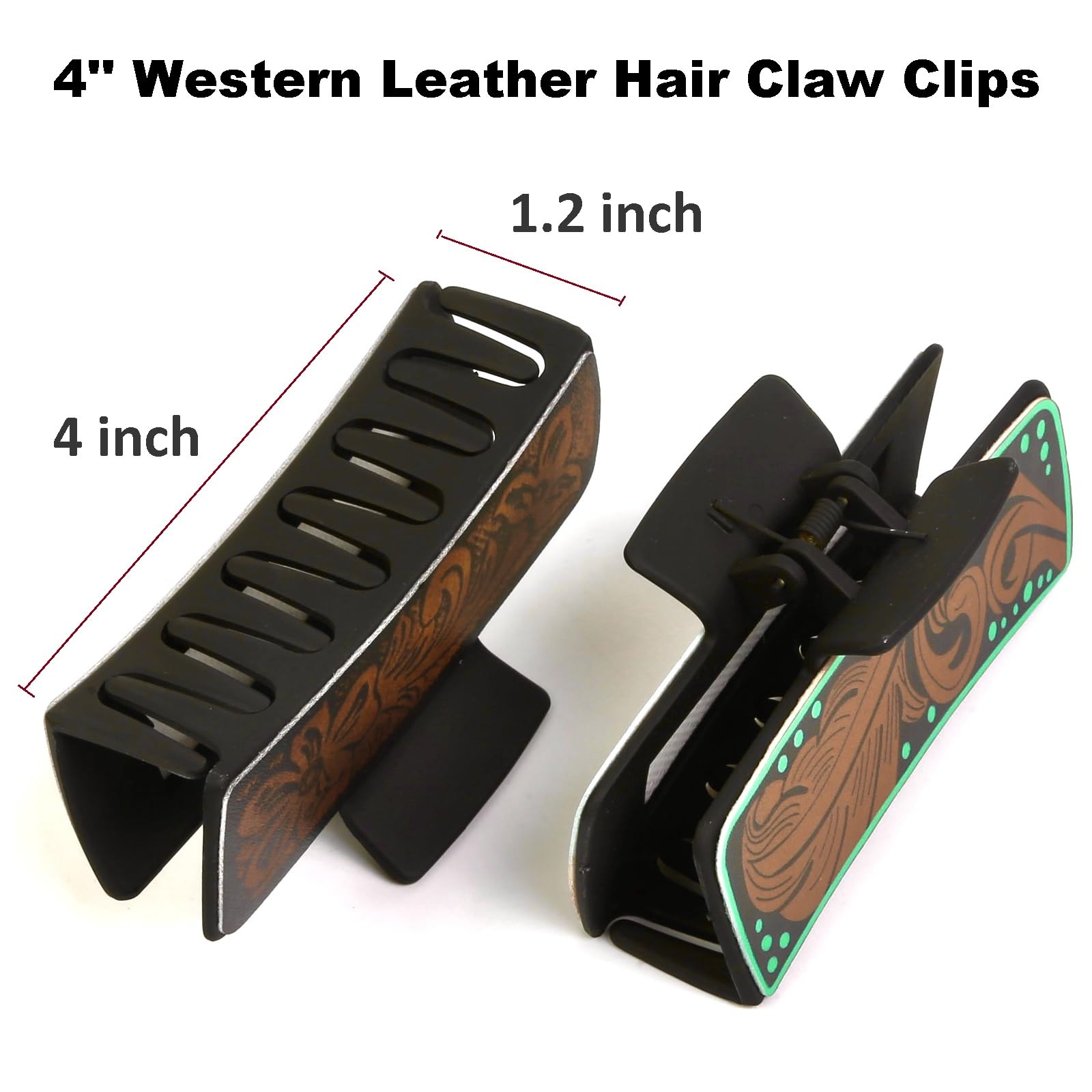 Tobeffect Hair Clips for Women, 4" Western Large Leather Claw Clips for Thick Long Hair, Aesthetic Cowgirl Stuff Gift for Women Girls, Strong Hold Hair Clips - 3 Count