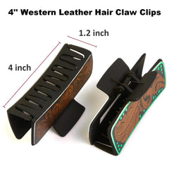 Tobeffect Hair Clips for Women, 4" Western Large Leather Claw Clips for Thick Long Hair, Aesthetic Cowgirl Stuff Gift for Women Girls, Strong Hold Hair Clips - 3 Count