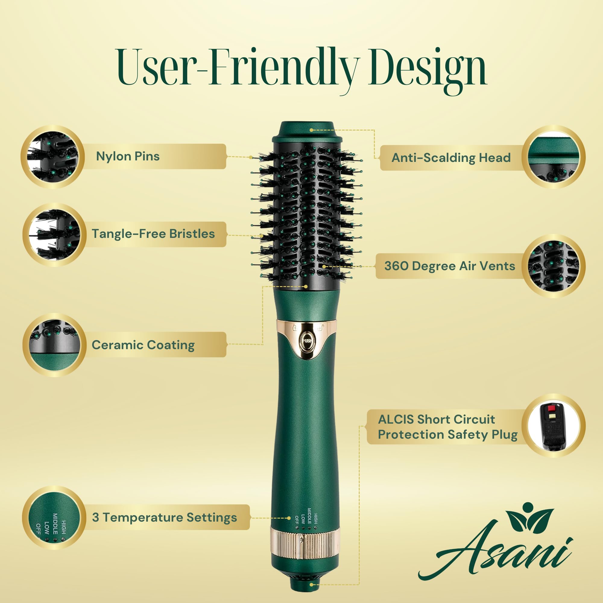 Asani Hot Air Brush | Multipurpose Dryer Brush with Interchangeable Heads