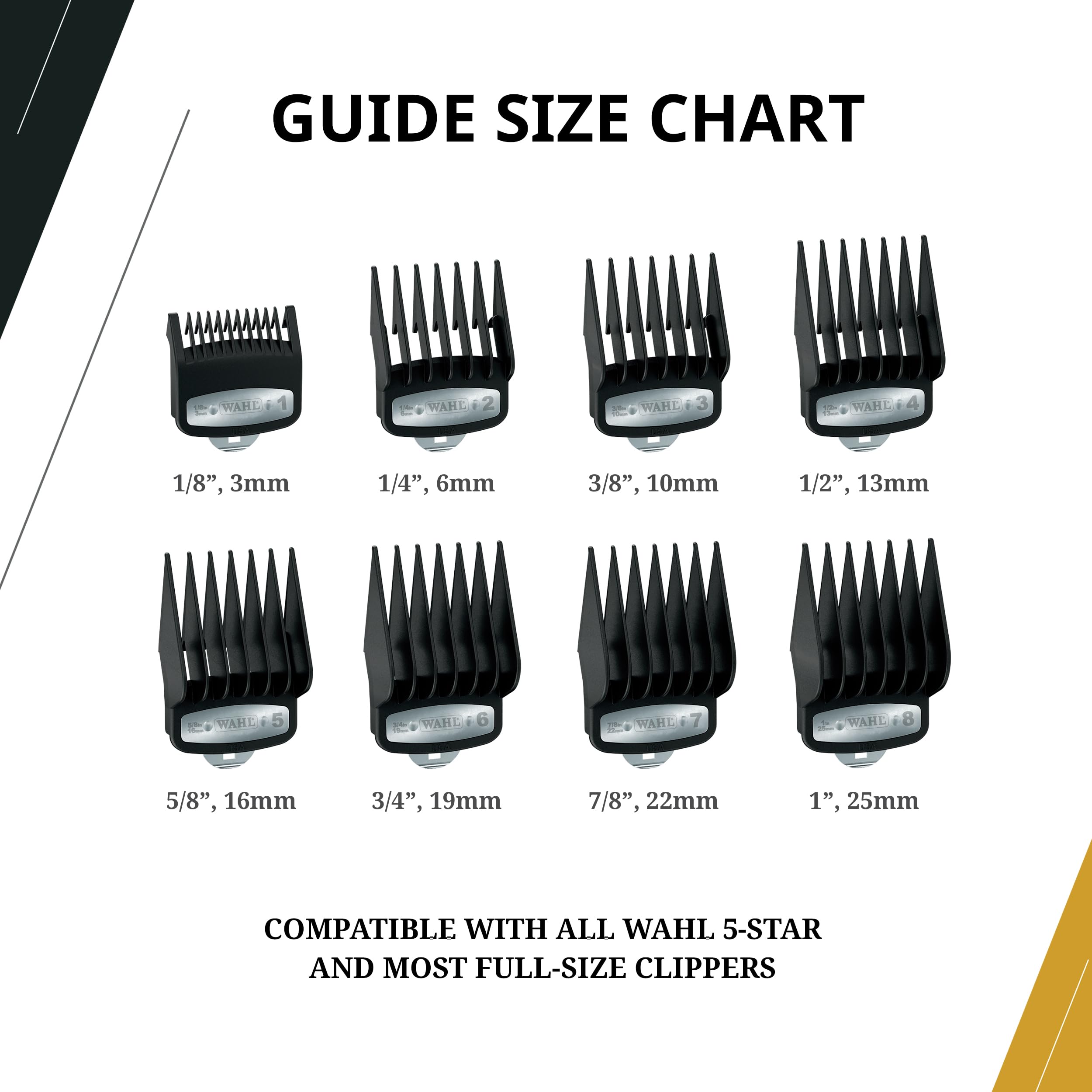 Wahl Professional Premium Cutting Guides, #1-#8, with Organizer, Secure Fit, Durable Metal Clips