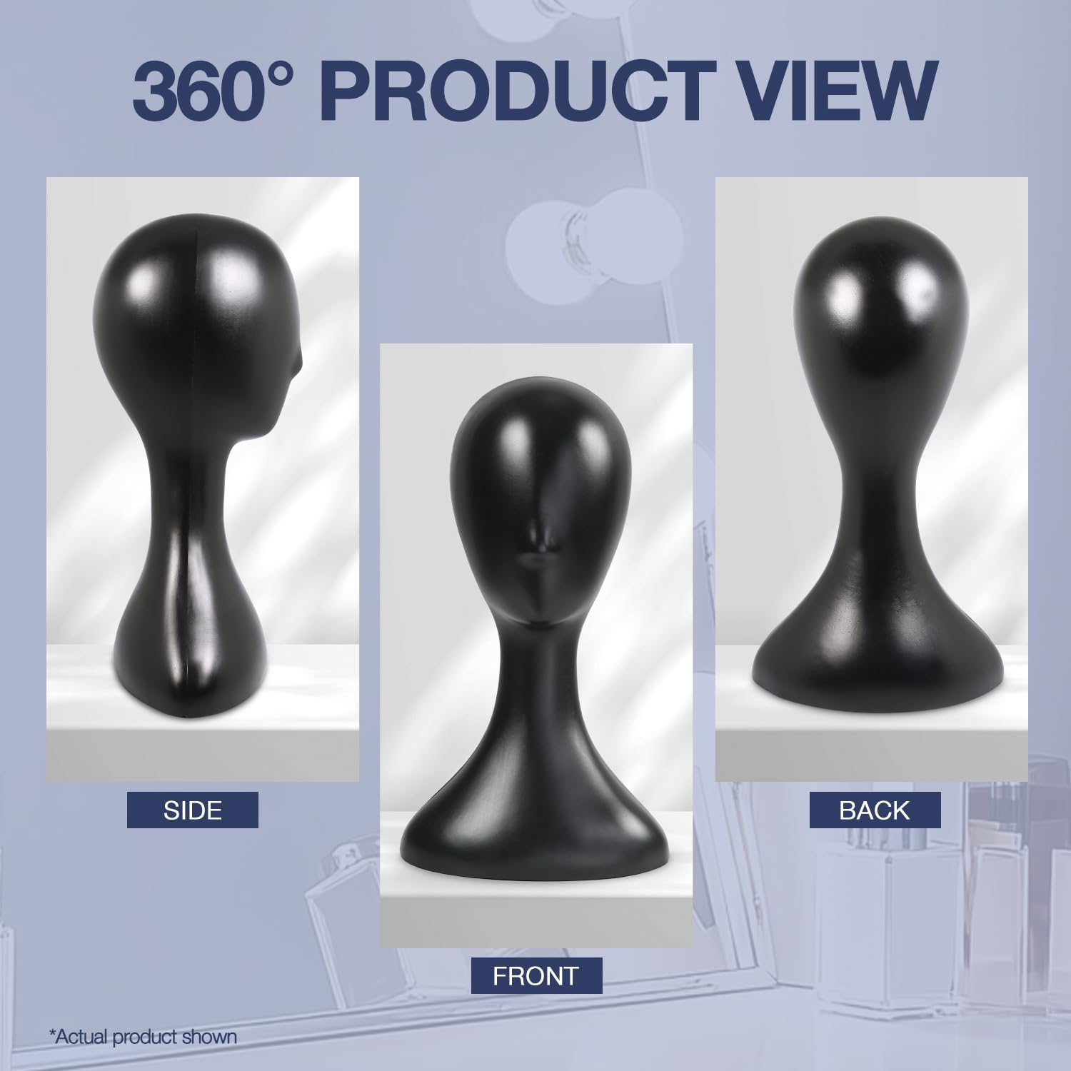 Studio Limited 16-Inch Black Mannequin Head | Durable Plastic Wig Stand for Hats, Masks & Jewelry
