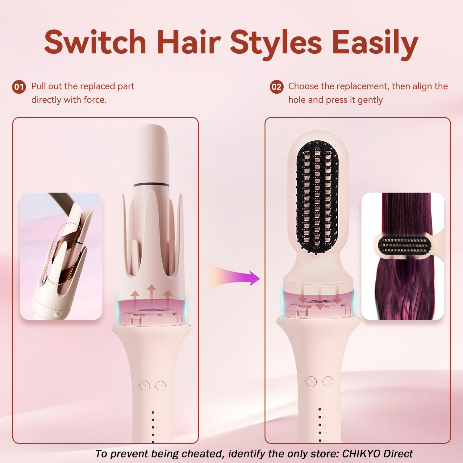 CHIKYO 3 in 1 Multifunctional Hot Tool, Automatic Curling Irons with 2 Ceramic Barrel(1", 1.25") & Hair Straightener Brush, Hair Curler & Straightening Comb with 3 Temp & Timer & Negative Ions