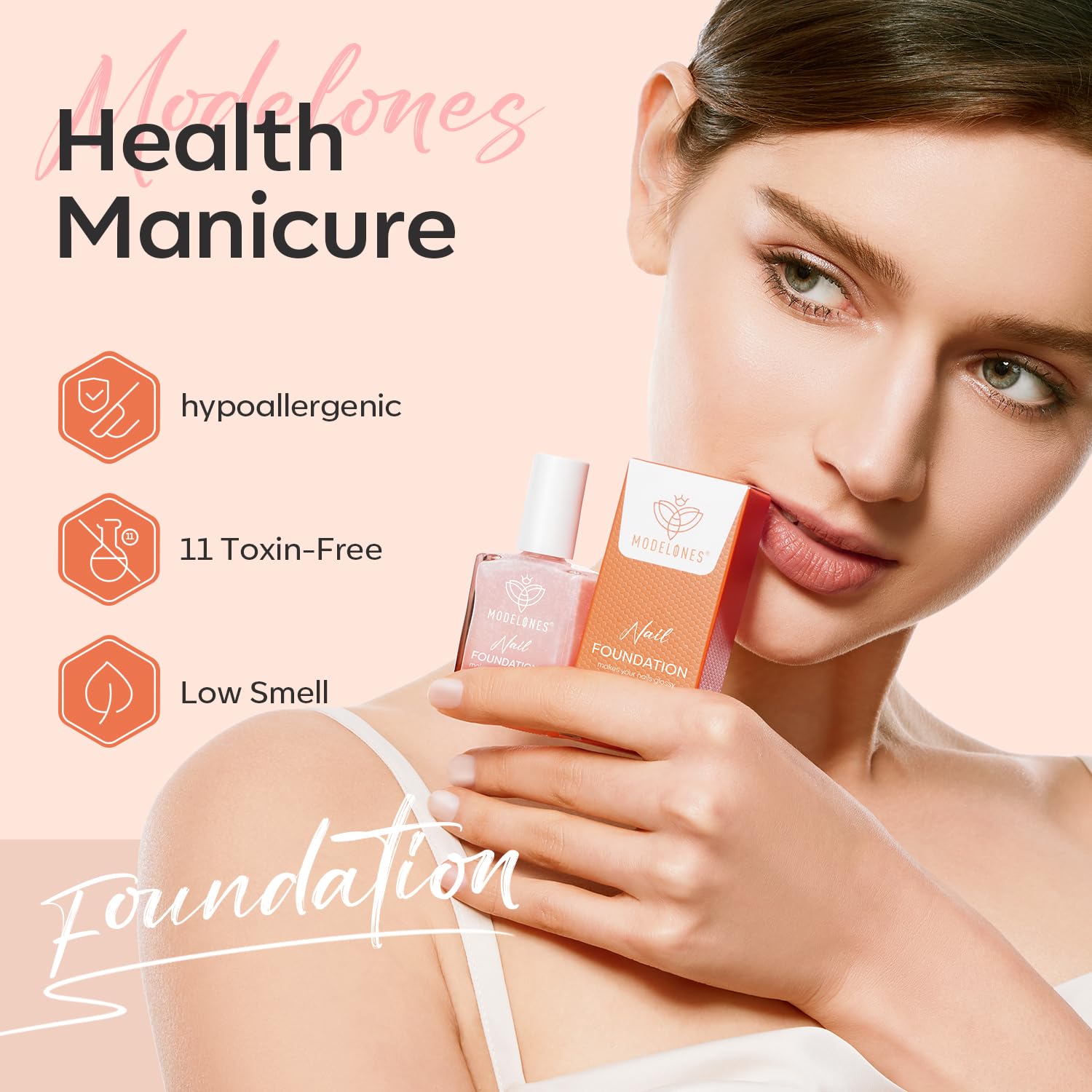 Modelones Nail Strengthener & Glitter Clear Foundation — Clear Nail Concealer, Air-Dry, 15ml