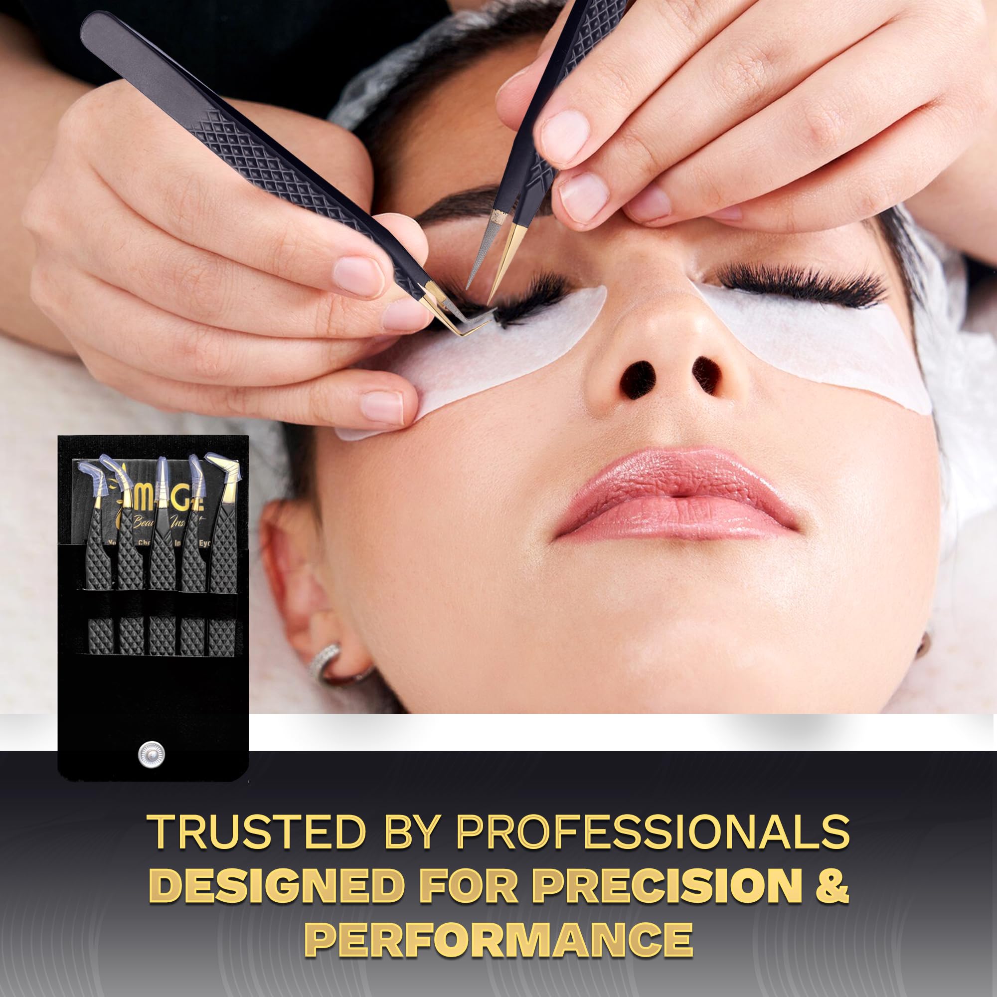 Image Beauty Insight classic volume lash tweezer aids consistent fan creation and placement.