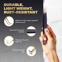 Image Beauty Insight curved lash tweezer delivers ergonomic grip for comfortable long sessions.