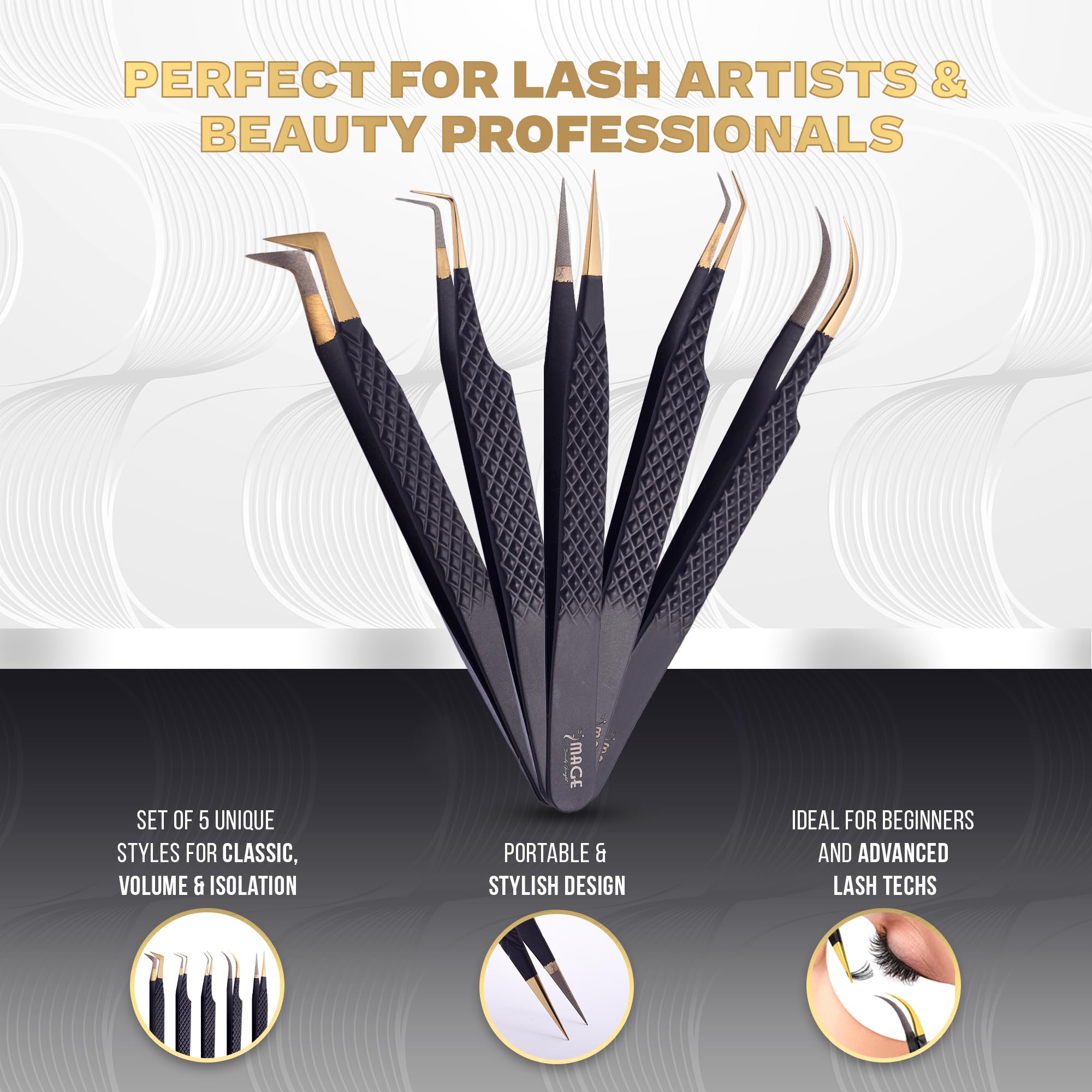 Image Beauty Insight pointed lash tweezer enables precise placement of tiny lashes with accuracy.