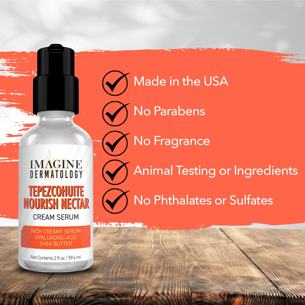 Imagine Dermatology Tepezcohuite Nourish Nectar cream close-up emphasizing smooth, nourishing surface