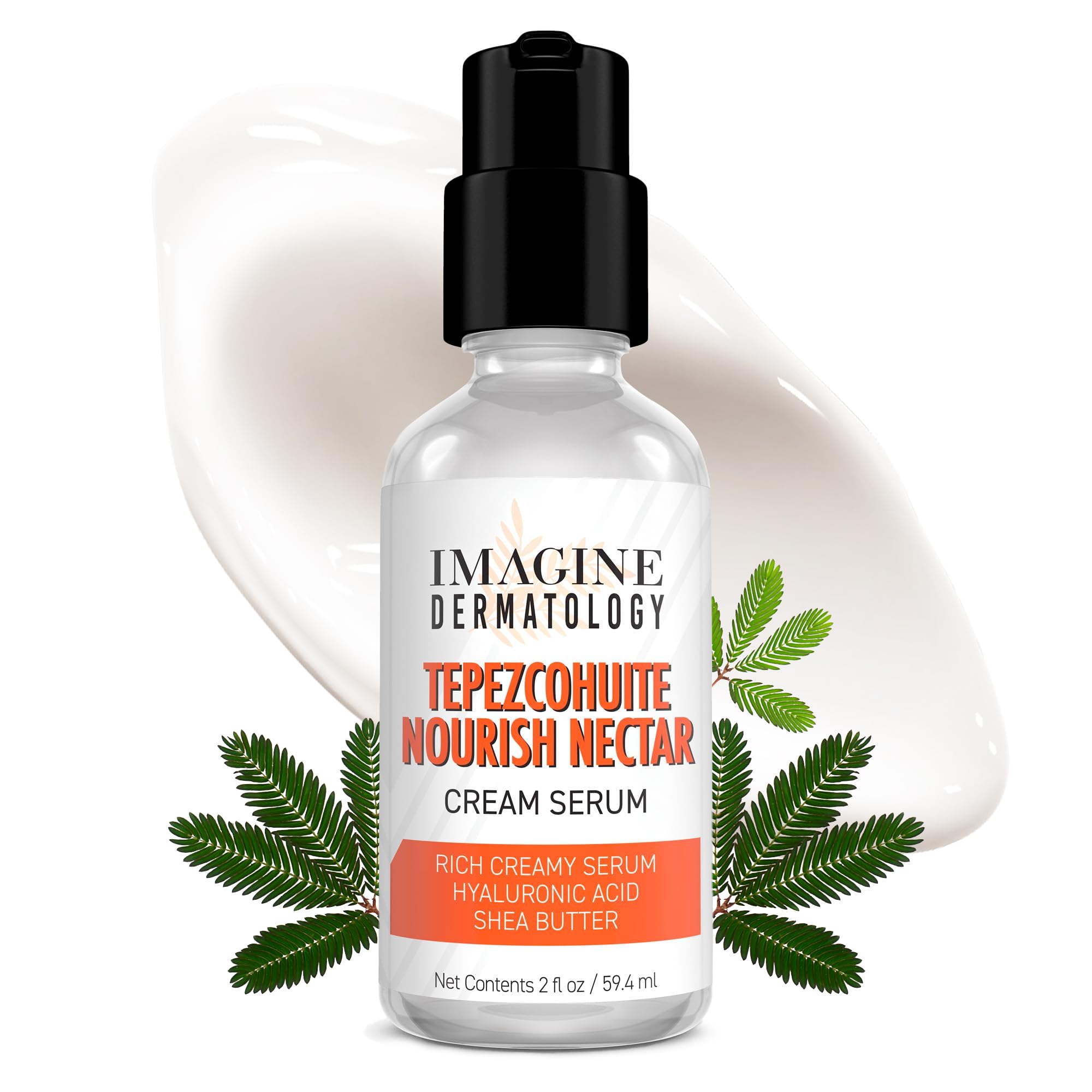 Imagine Dermatology Tepezcohuite Nourish Nectar jar shows rich, hydrating cream texture