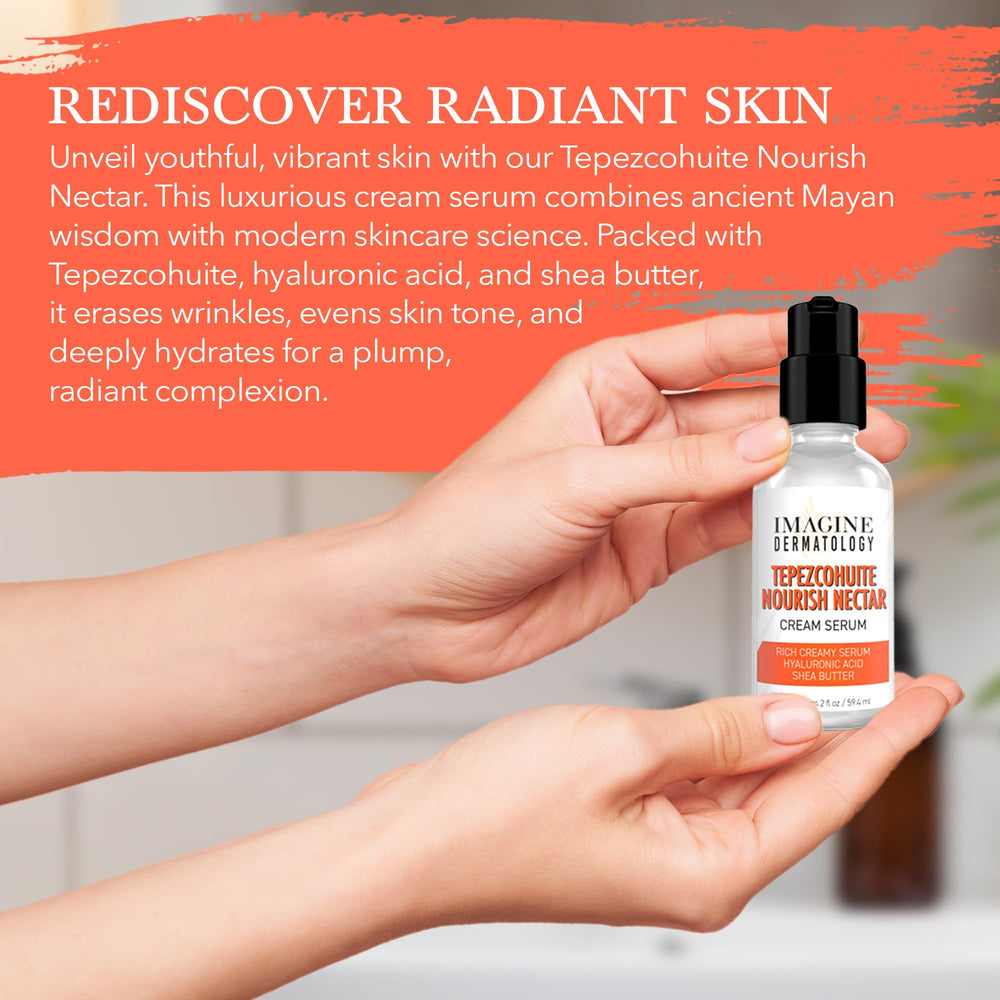 Imagine Dermatology Tepezcohuite Nourish Nectar USA label emphasizes Made in USA quality