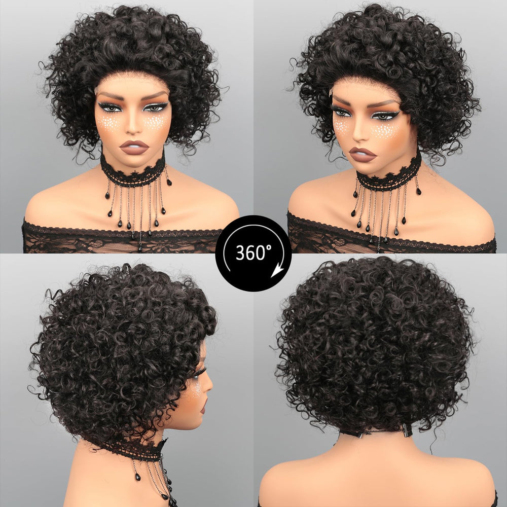 IMANI HAIR short curly pixie wig lace 5x5 closure offers seamless scalp appearance and security.