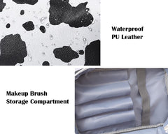 IMCUZUR cow print bag brush compartment neatly stores brushes and small cosmetics.