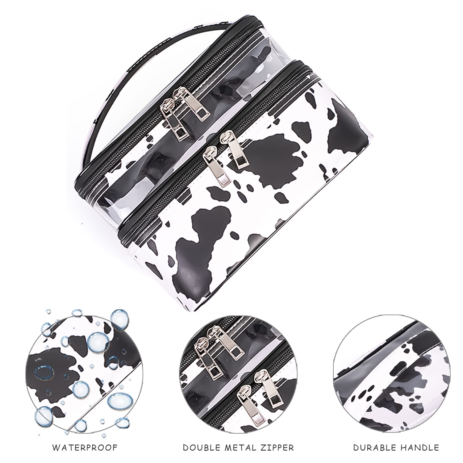 Imerelez cow print makeup bag travel-ready foldable design.