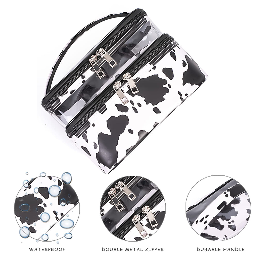 Imerelez cow print makeup bag travel-ready foldable design.