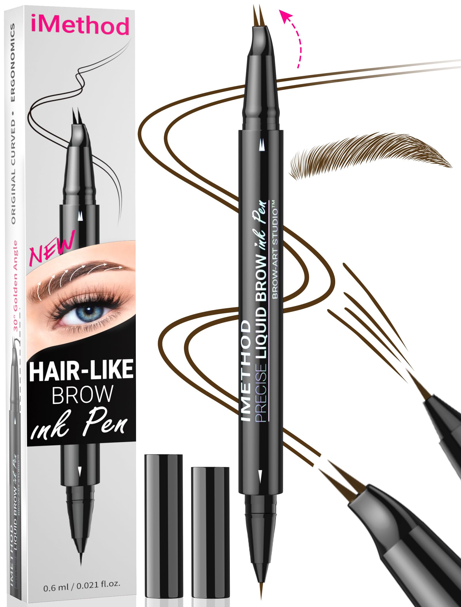 iMethod Curved Eyebrow Pen curve-tip enables precise hair-like strokes for natural brows